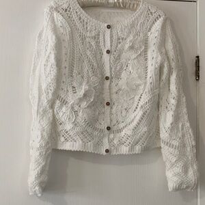 Pretty Crochet Cardigan with Flower Trim